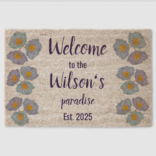 Floral Family Name Welcome Coir Mat
