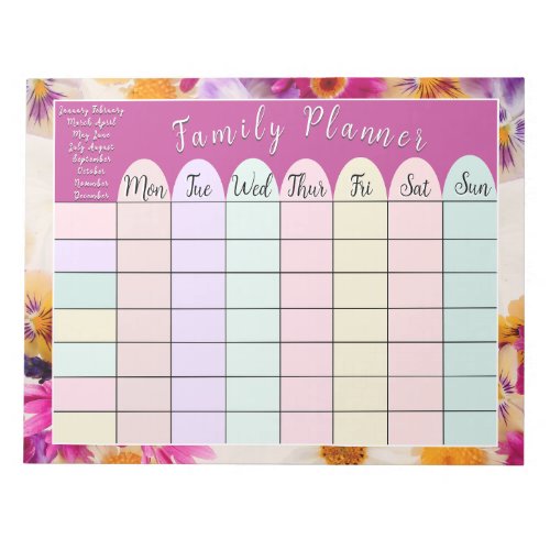 Floral Family Planner  Notepad