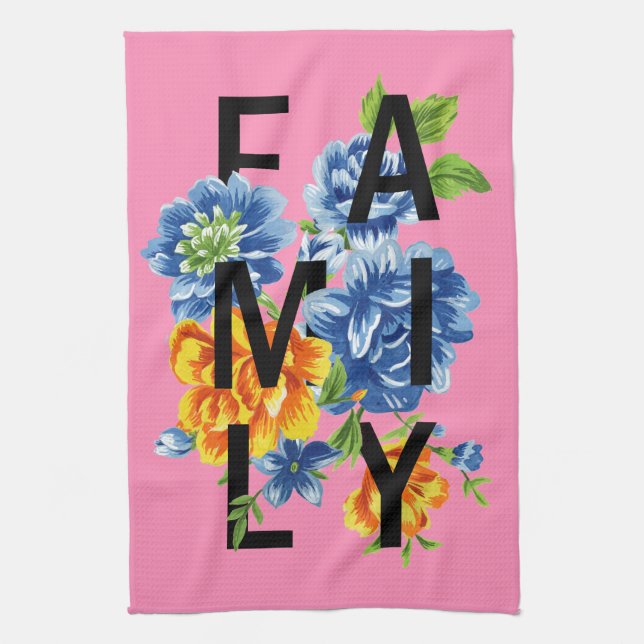 Floral Family Quote Kitchen Towel (Vertical)