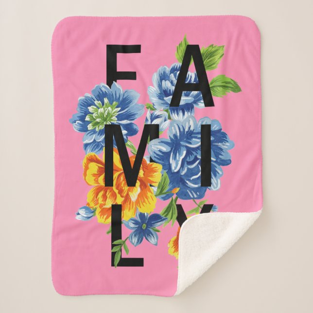 Floral Family Quote Sherpa Blanket (Front)
