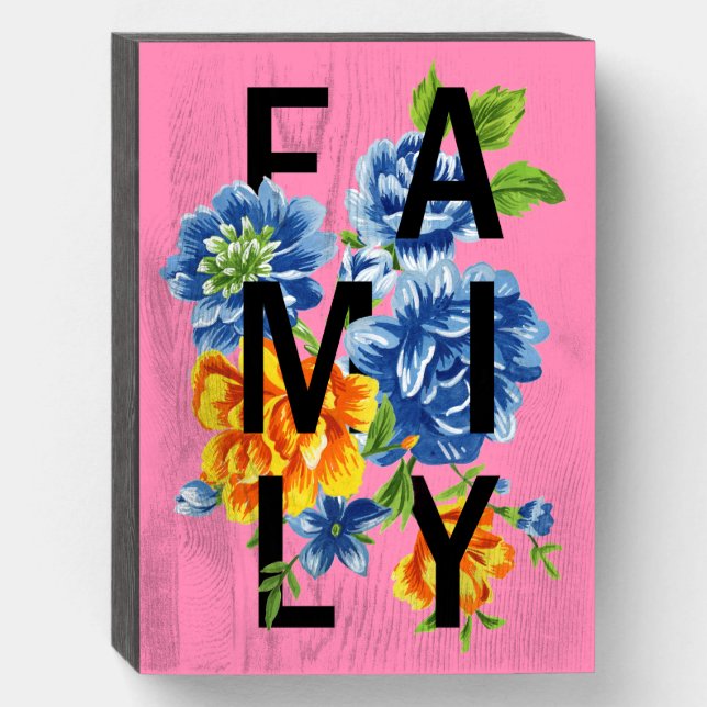 Floral Family Quote Wooden Box Sign (Front Vertical)