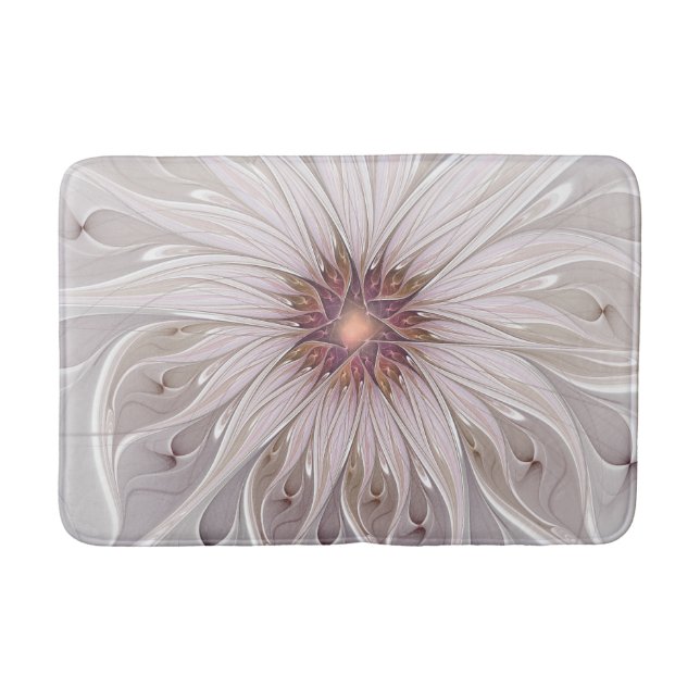 Floral Fantasy, Abstract Modern Pastel Flower Bathroom Mat (Front)