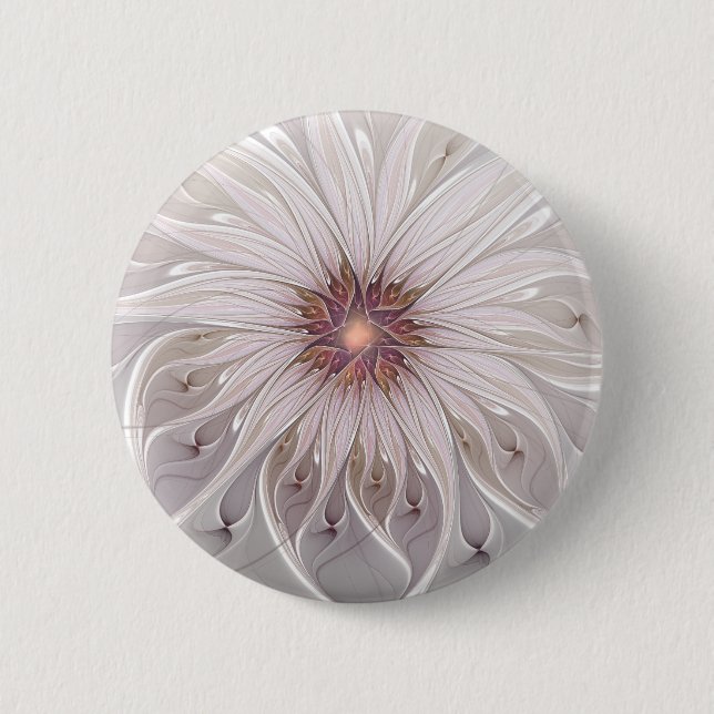 Floral Fantasy, Abstract Modern Pastel Flower Button (Front)