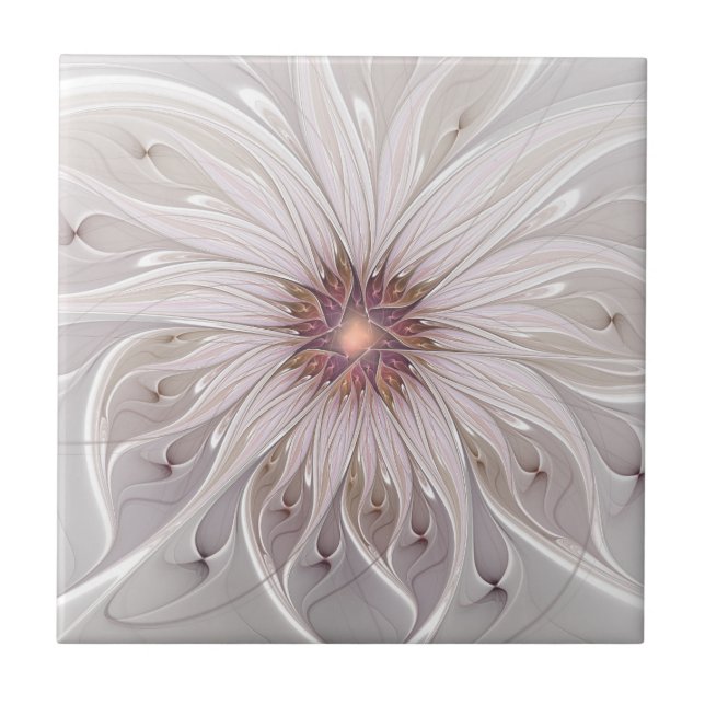 Floral Fantasy, Abstract Modern Pastel Flower Ceramic Tile (Front)