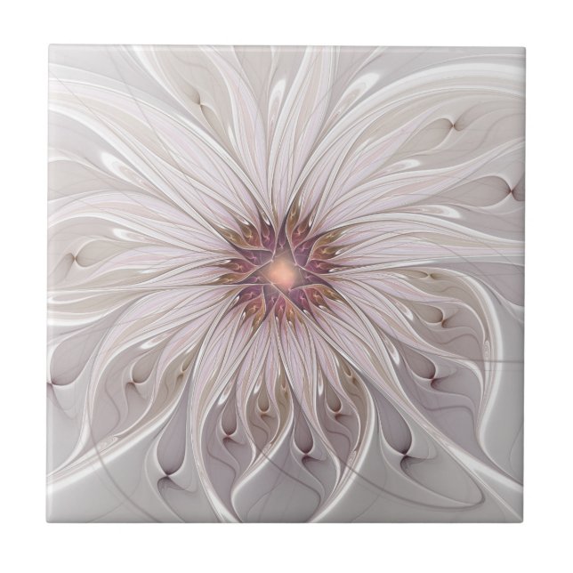 Floral Fantasy, Abstract Modern Pastel Flower Ceramic Tile (Front)