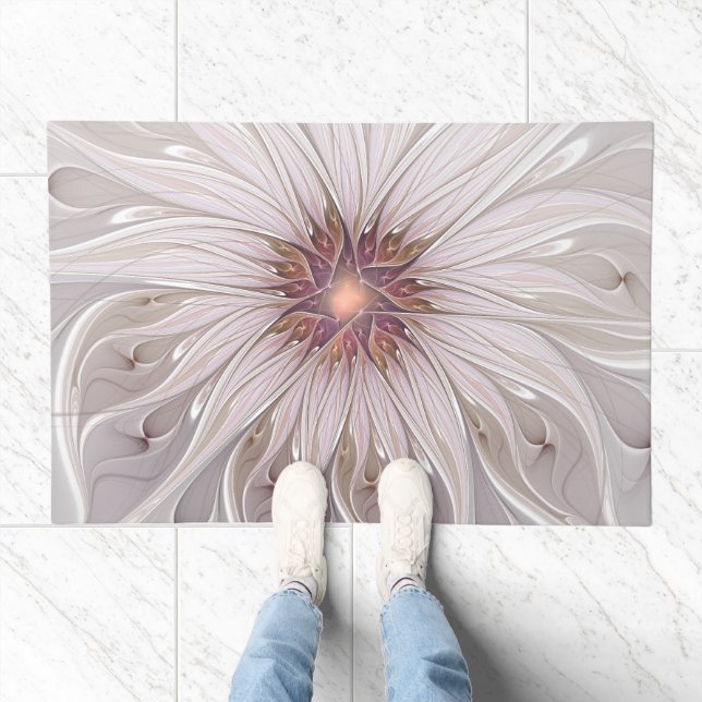 Floral Fantasy, Abstract Modern Pastel Flower Doormat (Indoor)