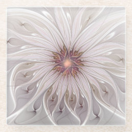 Floral Fantasy, Abstract Modern Pastel Flower Glass Coaster