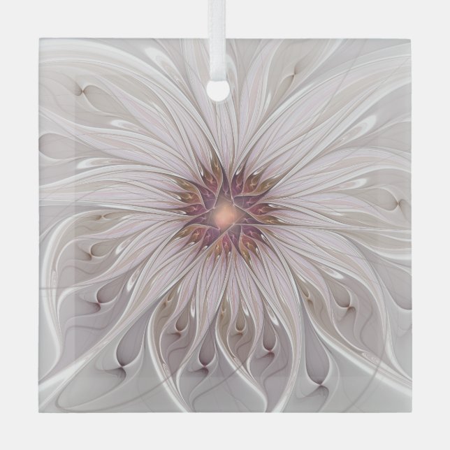 Floral Fantasy, Abstract Modern Pastel Flower Glass Ornament (Front)