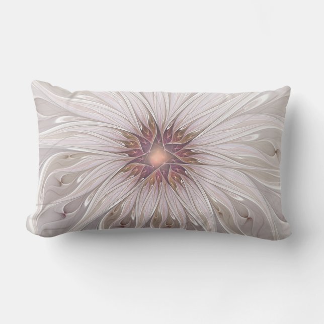 Floral Fantasy, Abstract Modern Pastel Flower Lumbar Pillow (Front)