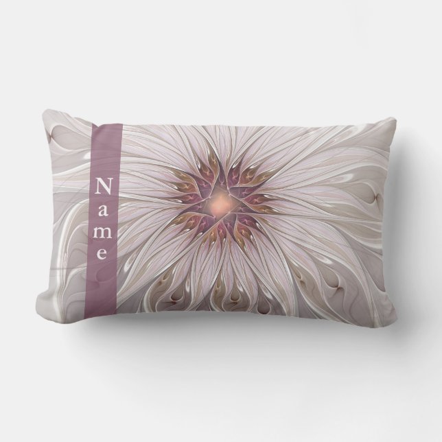 Floral Fantasy, Abstract Modern Pastel Flower Name Lumbar Pillow (Front)