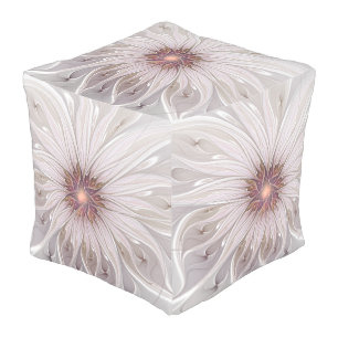 Floral Fantasy, Abstract Modern Pastel Flower Outdoor Pouf