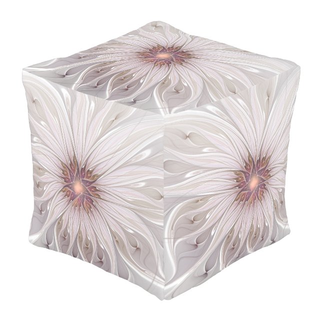 Floral Fantasy, Abstract Modern Pastel Flower Outdoor Pouf (Angled Front)