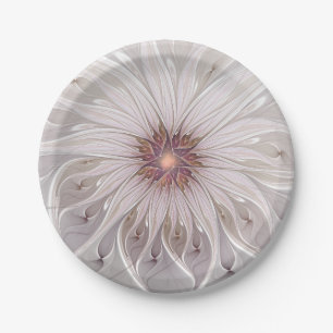 Floral Fantasy, Abstract Modern Pastel Flower Paper Plates