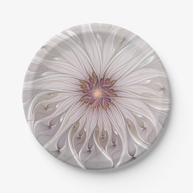 Floral Fantasy, Abstract Modern Pastel Flower Paper Plates (Front)