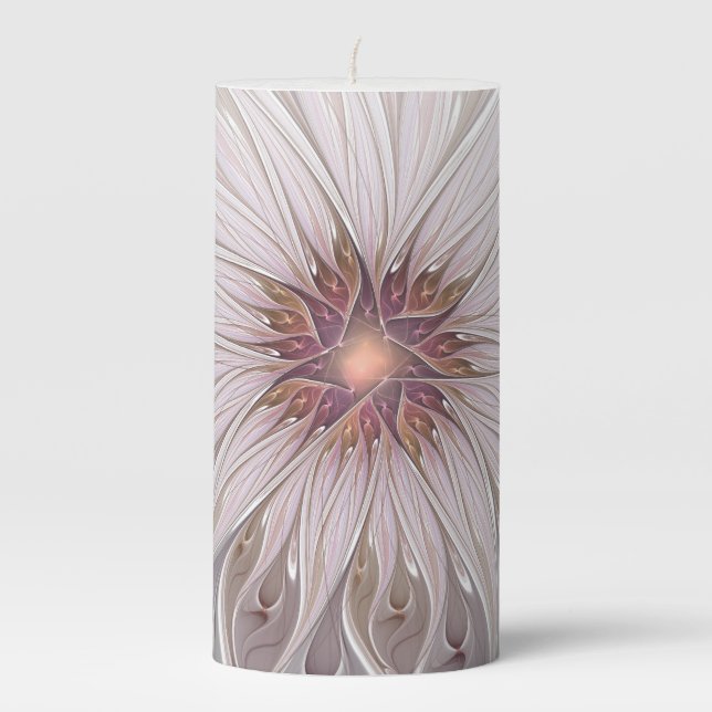 Floral Fantasy, Abstract Modern Pastel Flower Pillar Candle (Front)