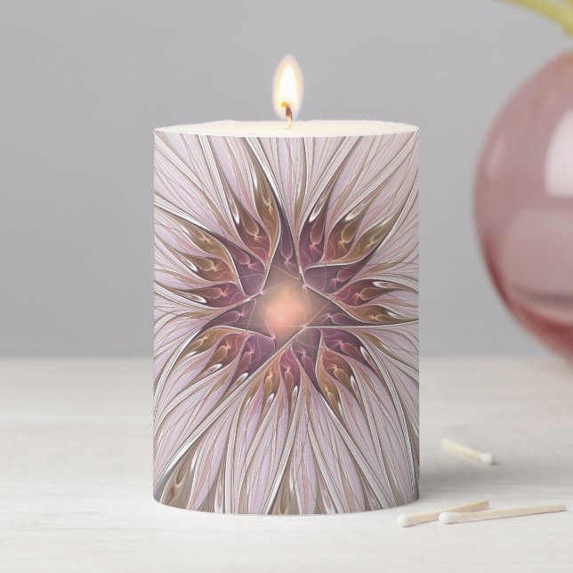 Floral Fantasy, Abstract Modern Pastel Flower Pillar Candle (In Situ)