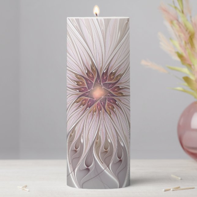 Floral Fantasy, Abstract Modern Pastel Flower Pillar Candle (In Situ)