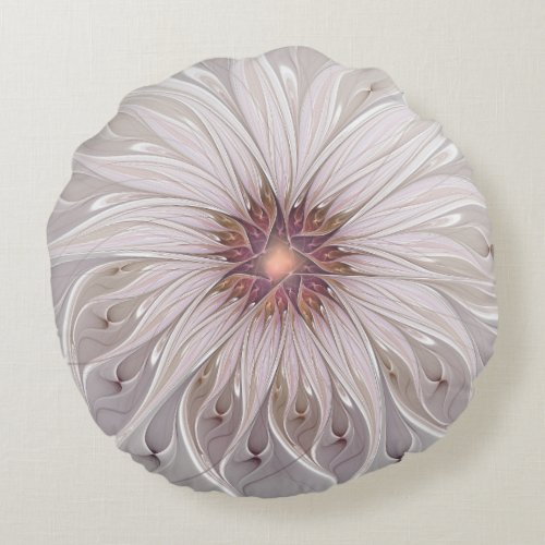 Floral Fantasy Abstract Modern Pastel Flower Round Pillow