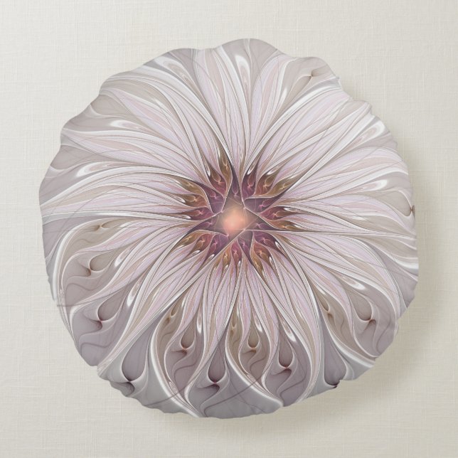 Floral Fantasy, Abstract Modern Pastel Flower Round Pillow (Back)