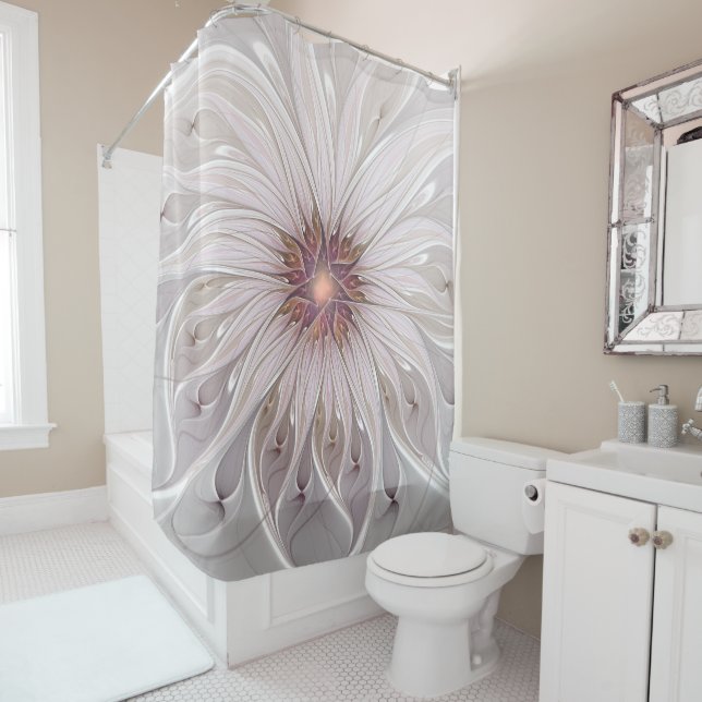 Floral Fantasy, Abstract Modern Pastel Flower Shower Curtain (In Situ)