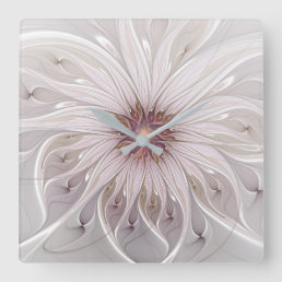 Floral Fantasy, Abstract Modern Pastel Flower Square Wall Clock