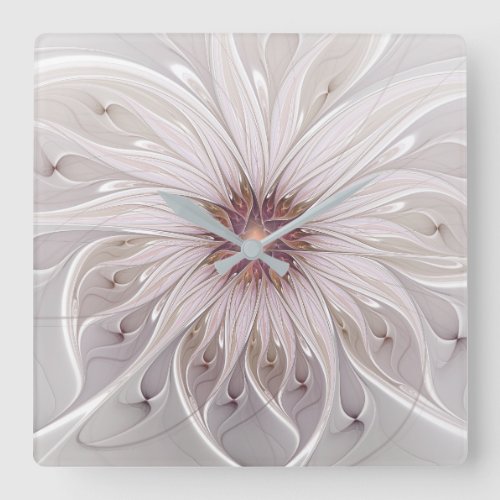 Floral Fantasy Abstract Modern Pastel Flower Square Wall Clock