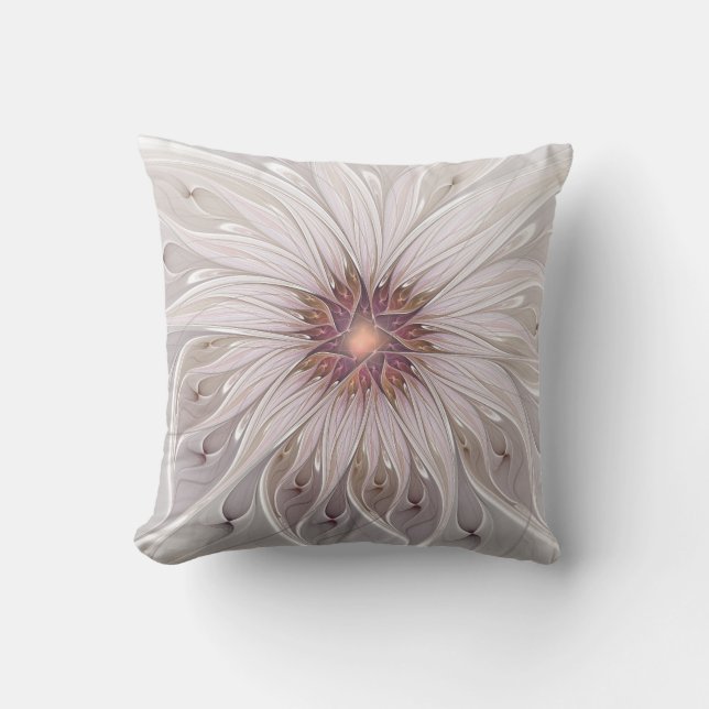 Floral Fantasy, Abstract Modern Pastel Flower Throw Pillow (Front)