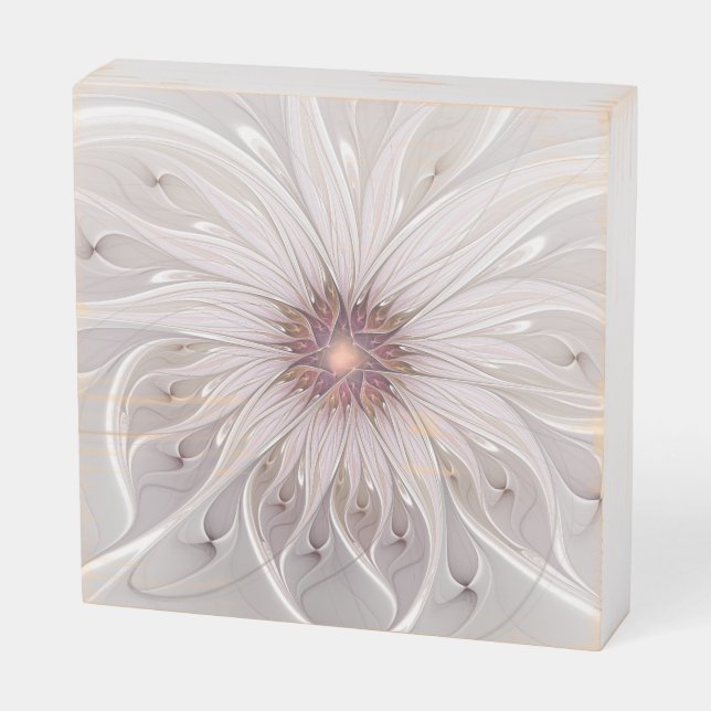 Floral Fantasy, Abstract Modern Pastel Flower Wooden Box Sign (Angled Horizontal)