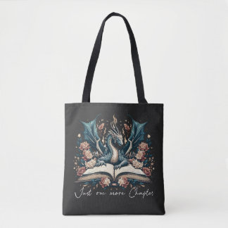 Floral Fantasy Book Dragon Tote Bag