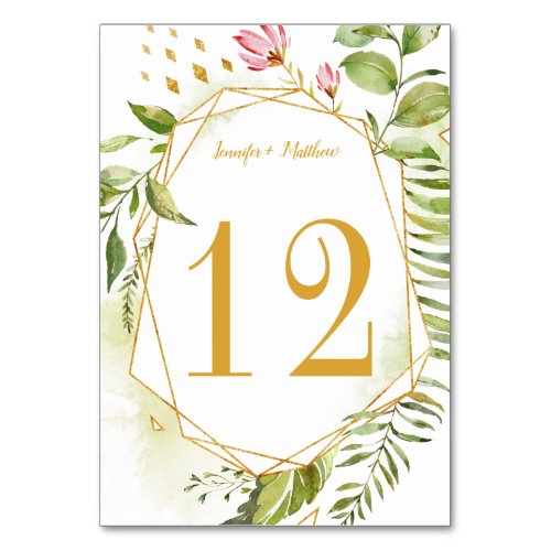 Floral Fantasy Botanical Geometric Watercolor Table Number