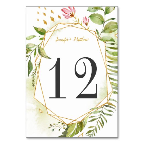 Floral Fantasy Botanical Geometric Watercolor Table Number