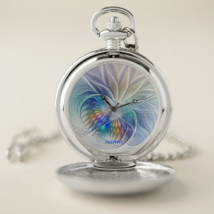 Floral Fantasy, Colorful Abstract Flower Name Pocket Watch