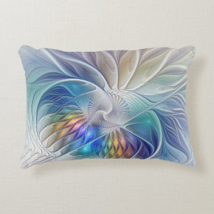 Floral Fantasy, Colorful Abstract Fractal Flower Accent Pillow