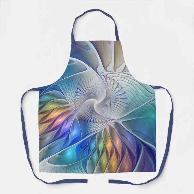 Floral Fantasy, Colorful Abstract Fractal Flower Apron (Front)