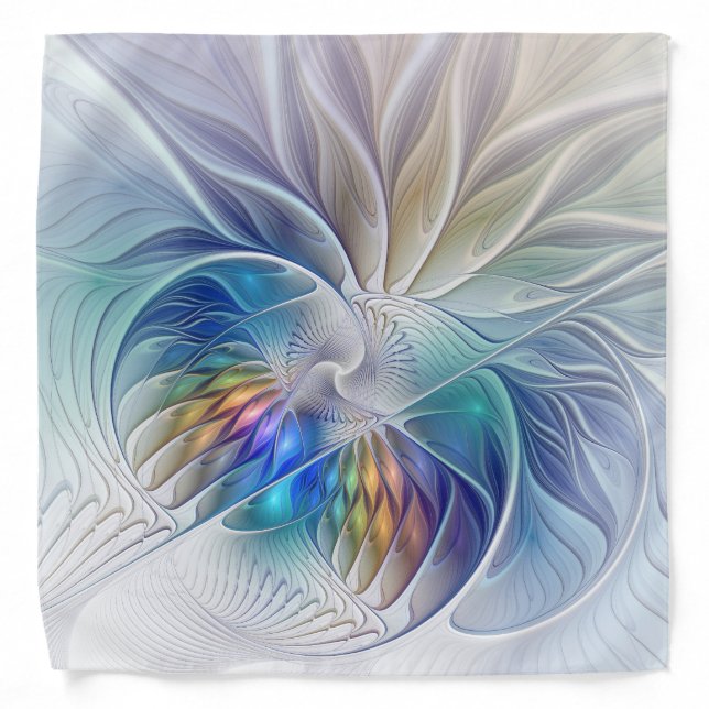Floral Fantasy, Colorful Abstract Fractal Flower Bandana (Front)