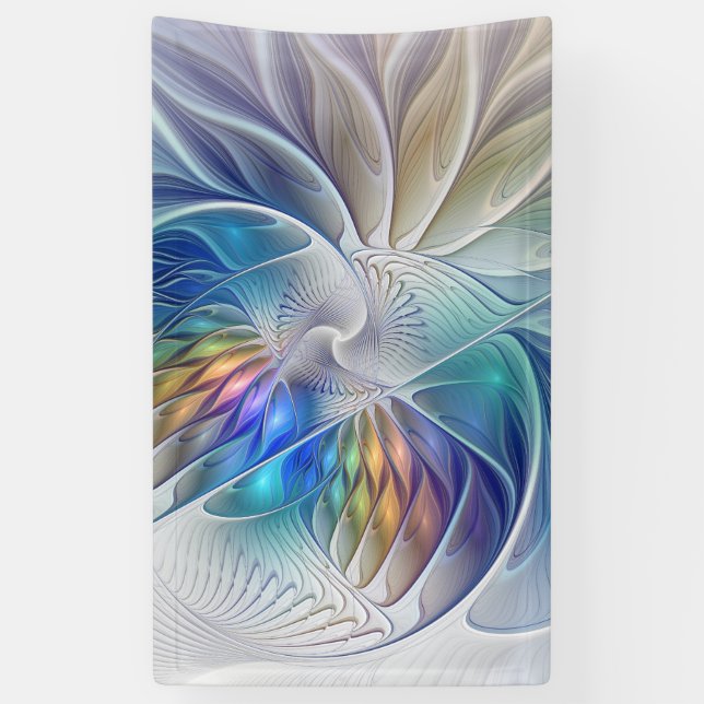 Floral Fantasy, Colorful Abstract Fractal Flower Banner (Vertical)