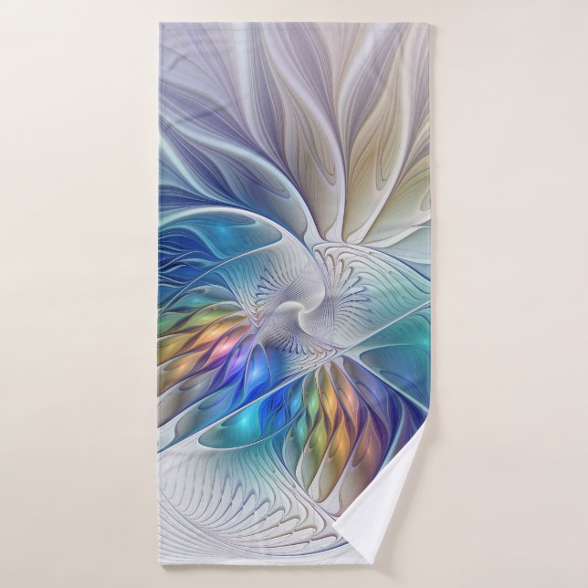 Floral Fantasy, Colorful Abstract Fractal Flower Bath Towel (Bath Towel)