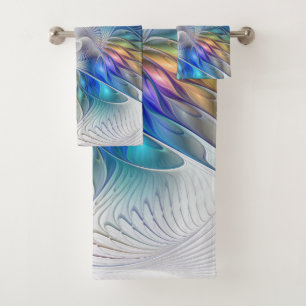 Floral Fantasy, Colorful Abstract Fractal Flower Bath Towel Set