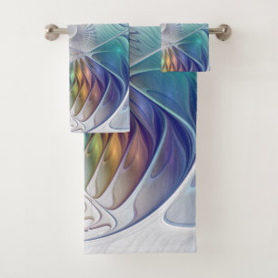 Floral Fantasy, Colorful Abstract Fractal Flower Bath Towel Set