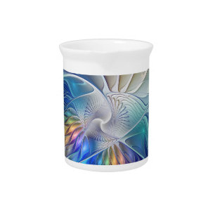 Floral Fantasy, Colorful Abstract Fractal Flower Beverage Pitcher