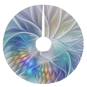 Floral Fantasy, Colorful Abstract Fractal Flower Brushed Polyester Tree Skirt