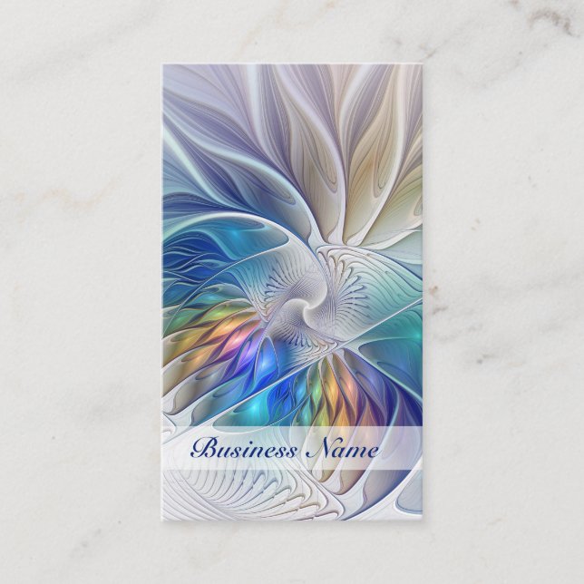 Floral Fantasy, Colorful Abstract Fractal Flower Business Card (Front)
