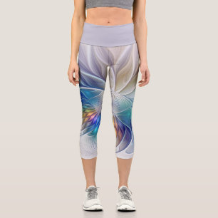 Floral Fantasy, Colorful Abstract Fractal Flower Capri Leggings