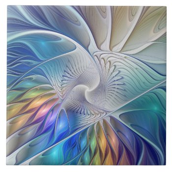 Floral Fantasy  Colorful Abstract Fractal Flower Ceramic Tile by GabiwArt at Zazzle
