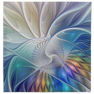 Floral Fantasy, Colorful Abstract Fractal Flower Cloth Napkin