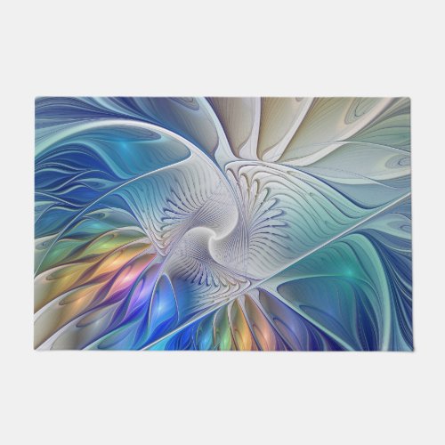 Floral Fantasy Colorful Abstract Fractal Flower Doormat