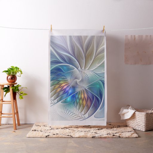 Floral Fantasy, Colorful Abstract Fractal Flower Fabric