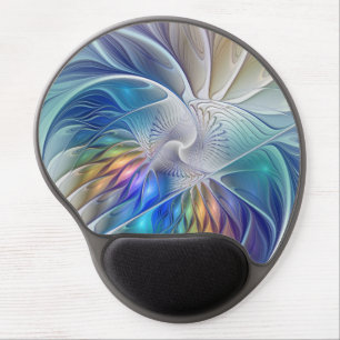 Floral Fantasy, Colorful Abstract Fractal Flower Gel Mouse Pad