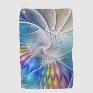 Floral Fantasy, Colorful Abstract Fractal Flower Golf Towel