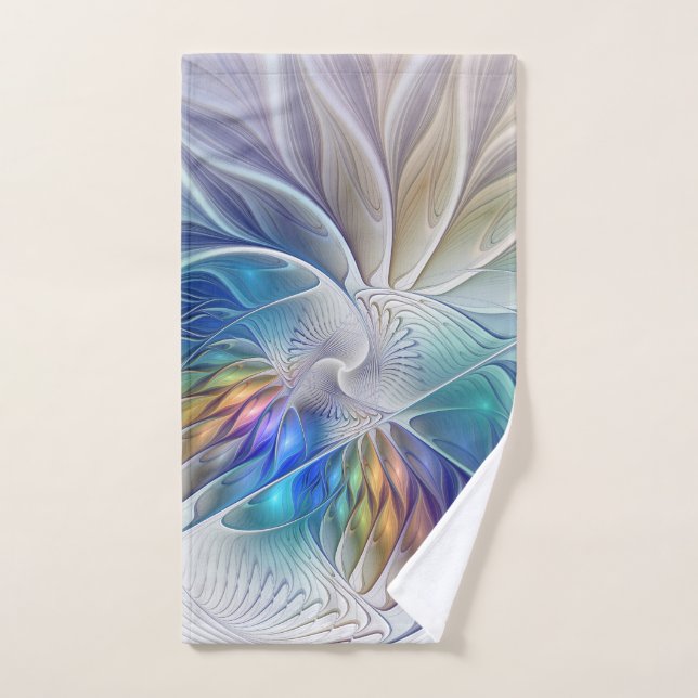 Floral Fantasy, Colorful Abstract Fractal Flower Hand Towel (Hand Towel)